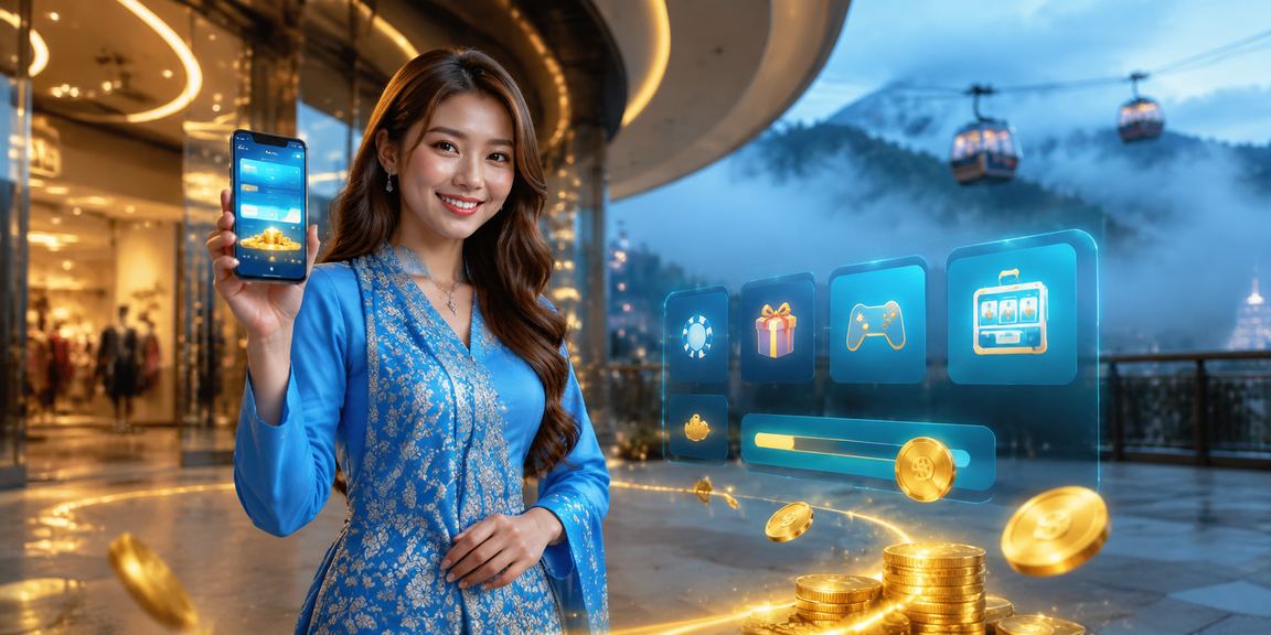 Pengguna berbaju kurung menggunakan aplikasi loteri di Genting Highlands platform 7100